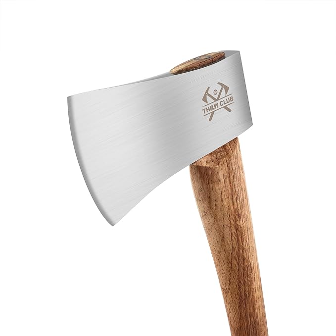 Camping Hatchet, 14.4" Survival Throwing Axe with Sheath, Survival Hatchet with Ergonomic Wood Handle for Camping, Chopping and Hiking