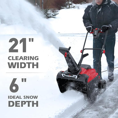 PowerSmart Electric Snow Blower, 21-Inch Corded Snow Thrower, 15-Amp, with LED Light for Yard Driveway Deck