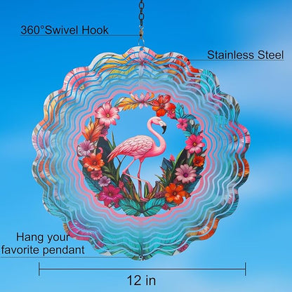 Metal Wind Spinners for Outdoor,Birthday Gifts for Women Mom Grandma, 12 Inch Flamingos Wind Spinner, Kinetic Sculpture Garden Decor for Ornament Gifts