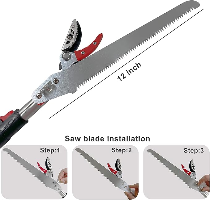 5.4-14.8 FT Tree Pruner Extendable 4 Sections, Telescopic Cut and Hold Trimmers Pole Saws Trimming Long Reach Pruning Shears Branch Cutter Clipper Bypass Lopper Fruit Picker