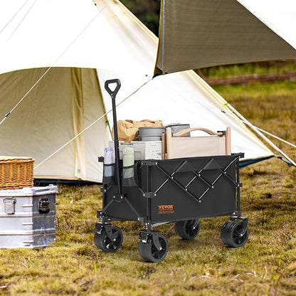 VEVOR 220L/350lbs Collapsible Folding Wagon, Heavy Duty Beach Cart Foldable with Big Wheels, Outdoor Utility Wagon All Terrain Wagon for Groceries Camping