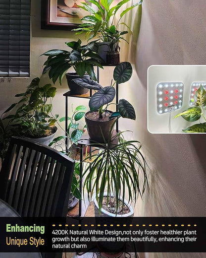 DOMMIA Grow Light,Full Spectrum Plant Light Panel with 6/12/16H Auto On/Off Timer, 4 Dimmable Levels, Suitable for Hydroponics, Seedlings, Succulents, Veg, Flowers & More(No Adapters)