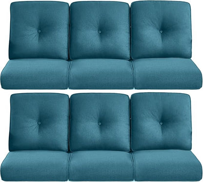 Pop 22x25/22x24 Outdoor Furniture Cushions Set of 6 - Comfortable Patio Chair Cushion for Rattan Wicker Dining Rocking Chairs Loveseat Couch L-Shape Sectional Sofa - Peacock Blue/Button