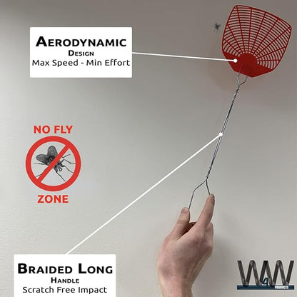 W4W, Bug & Fly Swatter Braided Metal Handle 6 Pack Fly Swatters Indoor/Outdoor flyswatter