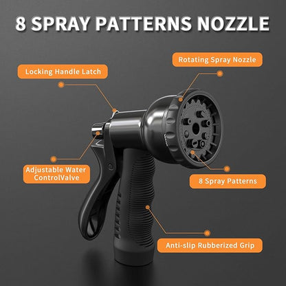 GASHER 100FT x 3/8" Coil Garden Hose, Expandable Garden Hose with 3/4" Brass Connector, Watering Hose Includes 8 Patterns Spray Nozzle for Outdoors Lawn Watering Car Washing