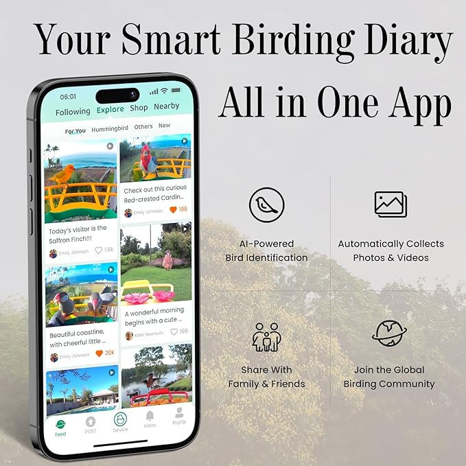 Freesason Smart Bird Feeder with Camera & AI Bird Identifier, 2K HD Auto-Capture Video, Window Mounted with Strong Suction Cups, Unique Tech Gift for Birds Watchers (Clear)