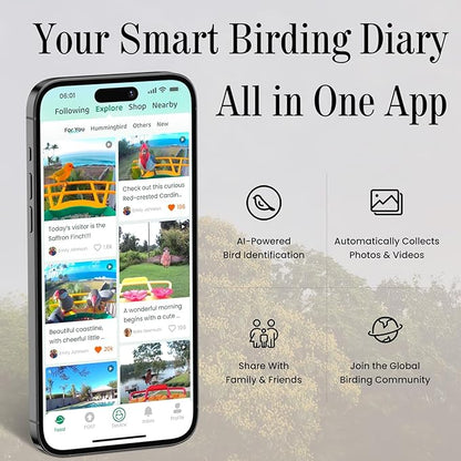 Freesason Smart Bird Feeder with Camera & AI Bird Identifier, 2K HD Auto-Capture Video, Window Mounted with Strong Suction Cups, Unique Tech Gift for Birds Watchers (Clear)