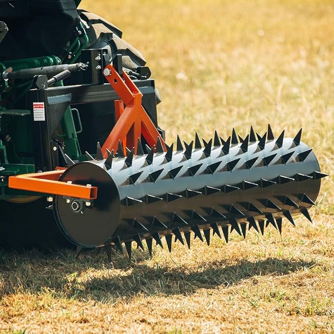 Titan Attachments 3 Point 5 ft Drum Spike Aerator, Fits Cat 1 & 2 Tractors, Tow-Behind Soil Penetrator, Adjustable Weight for Compact Soil, Pull Behind Lawn Tool for Drainage & Fertilization
