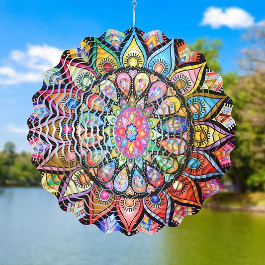 Mandala Wind Spinner 3D Frosted Wind Spinners Hanging for Yard and Garden Wind Sculptures,10" Hanging Wind Spinner Made of Tough Steel Plate
