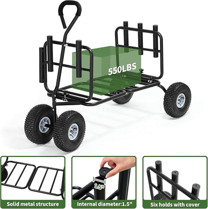 Fishing Cart Beach Cart Collapsible Wagon with 11”All Terrain Big Wheels,Heavy-Duty Garden Carts with 6 Holders and Storage Pocket for Outdoor,Fishing, Picnic