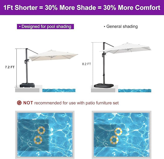 PURPLE LEAF 8' X 8' Patio Umbrella for Pool 7' High Offset Outdoor Cantilever Umbrella Swimming Pool Umbrella with 360°Rotation for Poolside Beige
