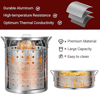 Turkey Fryer with Boiler Steamer Set Basket & 55000BTU Propane Burner, Outdoor Deep Fryer & Seafood Crawfish Boil Pot with Thermometer, Marinade Injector, Turkey Rack & Rack Lifter-OT-3016