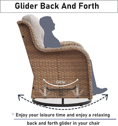 Luxury Wicker Swivel Patio Chairs Set of 3, Outdoor Swivel Rocking Chairs with Side Table, Outdoor Bistro Set for Patio, Porch, Yard, Deck, Poolside, Yellow/Beige