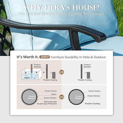 HERA'S HOUSE Outdoor Chairs Set of 2, 2 x Patio Chair with Blue Cushions, All Weather Outdoor Furniture for Lawn Garden Backyard Deck(Rocking Chairs)