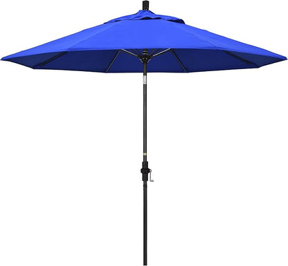 California Umbrella 9' Round Aluminum Pole Fiberglass Rib Market Umbrella, Crank Lift, Collar Tilt, Black Pole, Sunbrella Spectrum Mist