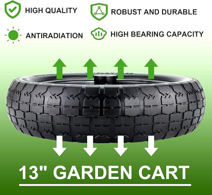 Cenipar 13" Flat-Free Tire and Wheel for 13"Garden Cart Tire Replacement with 5/8" Axle Borehole, 2.1" Offset Hub, 3.15" Wide Tires Used for Wheelbarrow Garden Cart and Trolleys, 2-Pack