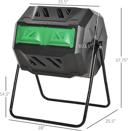 Outsunny Tumbling Compost Bin Outdoor 360° Dual Chamber Rotating Composter 43 Gallon, Green