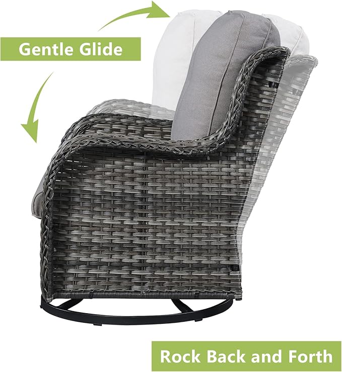 Rilyson 6 Piece Outdoor Patio Furniture Set - Rattan Wicker Patio Conversation Sets with 2 Swivel Rocker Chairs,2 Ottomans,1 Loveseat and 1 Coffee Table for Outside Porch Deck Yard(Mixed Grey/Grey)