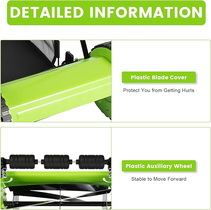 12 Inch 5-Blade Push Reel Lawn Mower, Cordless Manual Lawn Mower with Grass Catcher, Adjustable Cutting Height, Walk-Behind Lawn Mowers for Yard, Garden