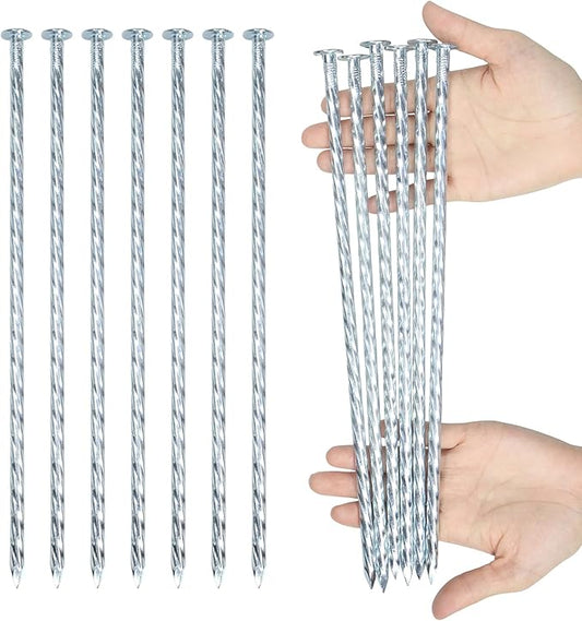 12-inch Artificial Turf Stakes Solid Galvanized Metal Spiral Landscape Edging Spikes for Outdoor, Heavy-Duty Rust Resistant Security Anchoring Spikes (16)
