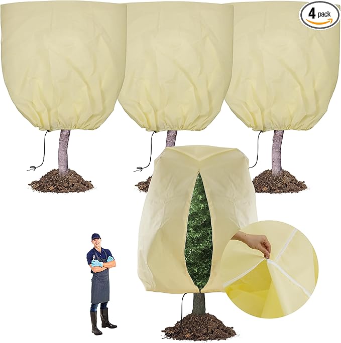 TCBWFY 120x100 Inch Huge Plant Covers Freeze Protection Frost Cloth for Outdoor Plants,2.82oz/yd² Thickened Winter Tree Covers with Zipper Drawstring,4 Packs Frost Blanket from Wind,Pest and Animal