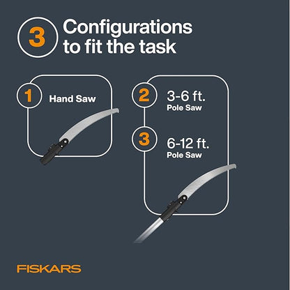 Fiskars XtendControl Extendable Tree Pruner (12 ft), Adjustable Branch Trimmer with 15" X1 Saw, 3-6 ft Extension Poles, and Secure Locking System for Precision Cutting