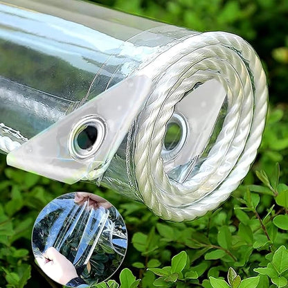 12' X 16' Clear Vinyl Tarp, 14 Mil Clear Tarps Heavy Duty Water Resistant, 400g/m² Thickened Tear Resistant with Metal Grommets, for Patio Porch and Garden Chicken Coop