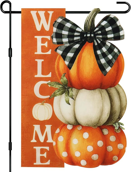 Thanksgiving Garden Flags 12x18 Inch Double Sided, Fall Welcome Pumpkin Yard Flags for Outside, Farmhouse Front Porch Outdoor Autumn Decor Holiday All Seasons Decoration