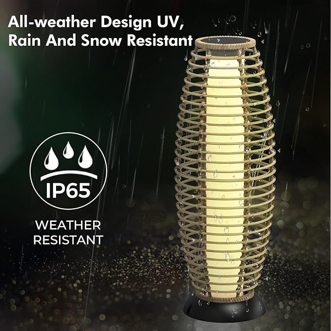 Solar Yard Outdoor Floor Lamp Patio Lights Solar Powered Lantern Weather-Resistant Wicker Deck Lights, Lamp Large for Garden (Austin Natural Brown)