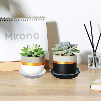 2 Pack Ceramic Plant Saucer 4 Inch, Heavy Duty Plant Pot Tray for Indoor & Outdoor, Glazed Ceramic Plant Drip Trays