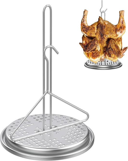LS'BABQ Turkey Chicken Fryer Accessory Kit with Handle Lifter Hook for Deep Fry Pot Fryer Grill,Poultry Deep Frying Rack with Lifting Hook
