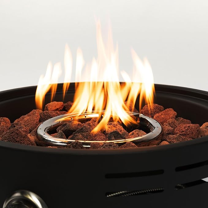 15" Portable Propane Tabletop Fire Pit, 40000 BTU Outdoor Gas Fire Bowl with Lid & Lava Rocks, Compact Steel Patio Heater for Camping, Balcony, Garden, Backyard, Easy Ignition & Adjustable Flame
