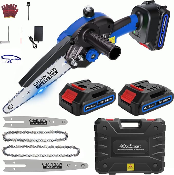 Mini Chainsaw Cordless, 8 inch & 6 inch Electric Chain Saw with 2 Pack Rechargeable Batteries, Battery Powered Handheld Saw Gardening Tools for Trees Branches Trimming Wood Cutting