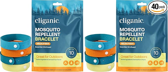 Cliganic Mosquito Repellent Microfiber Bracelets (40 Pack) - for Adults and Kids, DEET Free Wristbands