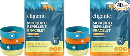 Cliganic Mosquito Repellent Microfiber Bracelets (40 Pack) - for Adults and Kids, DEET Free Wristbands