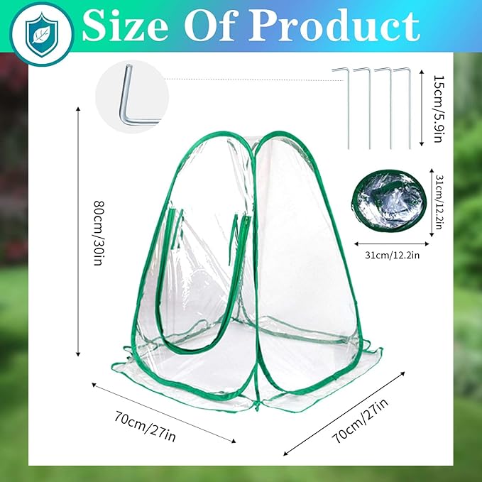 Pop Up Greenhouse Cover Transparent PVC Mini Greenhouse Outdoor with 4 Fixed Nails, Clear Portable Backyard Gardening Sunshine Tent for Cold Frost Protector Gardening Plants