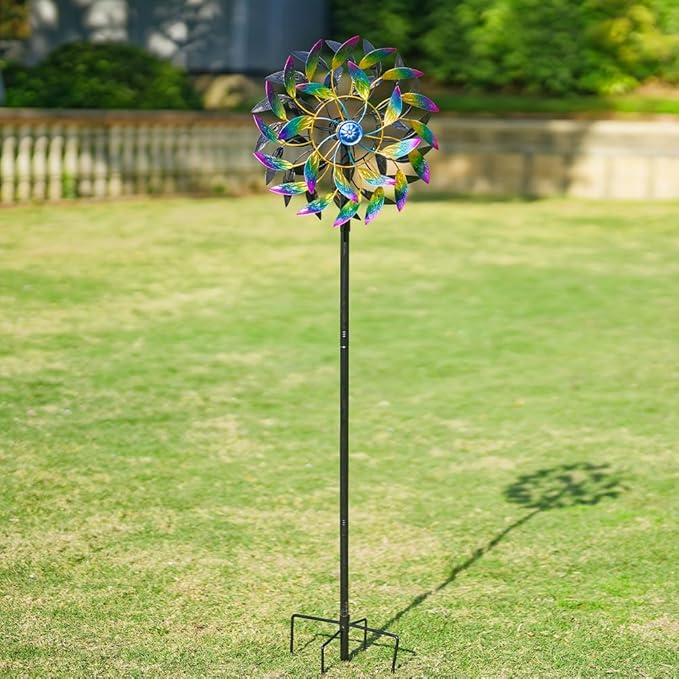 DREAMSOUL 360° Wind Spinners Outdoor with Metal Stake, Kinetic Two-Way Wind Spinners for Yard and Garden Decor (63 * 13 Inches)