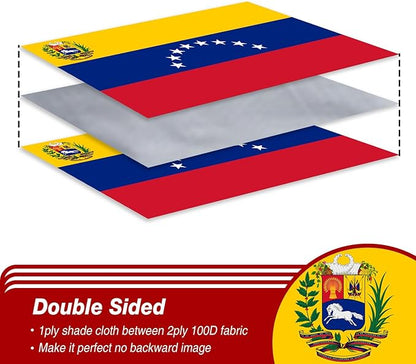 Venezuela Venezuelan Flag 3x5 ft Outdoor, Double Sided 3 Ply Heavy Duty Venezuela National Country Flag, 100% Quality Polyester Venezuelan Banner with Brass Grommets 4 Rows Stitches