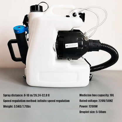 10L Electric ULV Cold Fogger Backpack with 2.64 Gallon Tank Commercial Sprayer Portable Fogger Sprayer Machine with 18" Extension for Large Area Coverage - Misting Machine