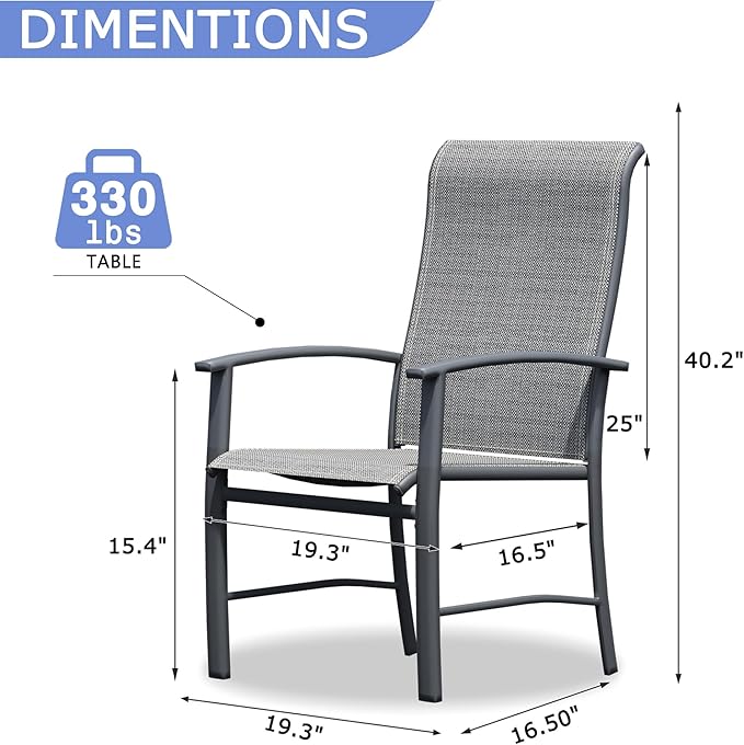 Outdoor Dining Chairs Set of 4, Stackable Patio Chairs with Metal Frame & Textilene Fabric, Perfect for Patio Garden Deck, Grey
