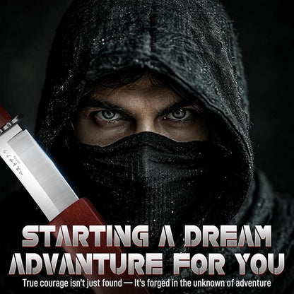 Japanese Fixed Blade Knife - Tanto Knives with Wooden Sheath - Survival Knives with Full Tang Handle - Bushcraft knives for Camping Outdoor, Gifts for Men