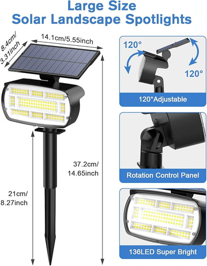 Fabrito Solar Spot Lights Outdoor 136 LEDs, Big Brighter Lighting Solar Lights Outdoor, 6 Pack IP65 Waterproof Landscape Spotlights Auto On/Off for Yard, Garden, Pathway, Plants,Tree (Cool White)
