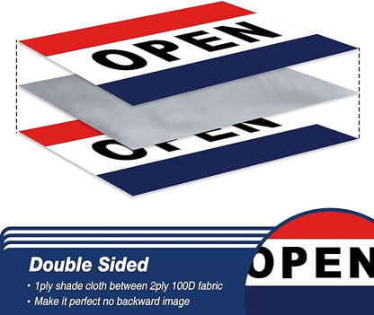 Open Flag for Business Sign 3x5 ft Outdoor, Double Sided 3 Ply Heavy Duty Flag for Businesses, 100% Quality Polyester Vibrant Color Fade Resistant Banner with Brass Grommets 4 Rows Stitches