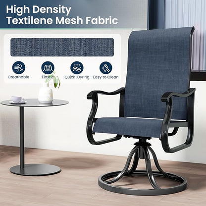Amopatio Patio Swivel Chairs Set of 6, Outdoor Swivel Rocker Dining Chairs with All Weather Textilene High Back & Metal Frame, for Backyard Deck Lawn Garden, Navy Blue