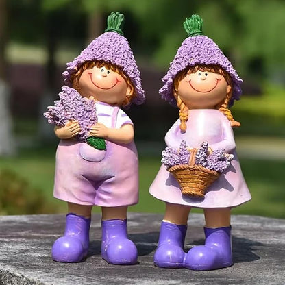 Lavender Series Resin Garden Statues - Couple Boy & Girl Decor, Ideal for Outdoor Patio, Lawn, Garden & Indoor Valentine's Day Home Decor, Ideal Gift for Mom, Dad & Friends