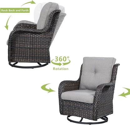 HUMMUH Outdoor Patio Furniture 6 Pieces Furniture Set Wicker Outdoor Sectional Couch with Patio Swivel Glider Chairs,Side Table,Ottomans for Patio