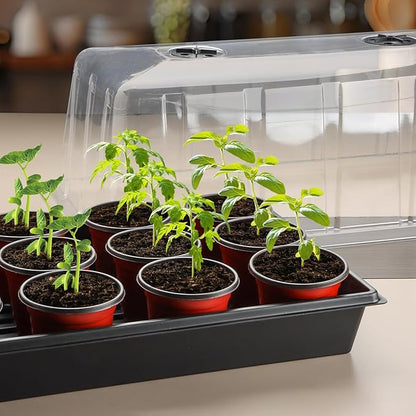 1020 Plant Tray with Tall 7.3'' Dome, 5-Pack Extra Large Seed Starter Tray with Humidity Domes, Heavy Duty 1020 Trays and Flats with Lid, Seed Germination Mini Greenhouse No Hole for Balcony Garden