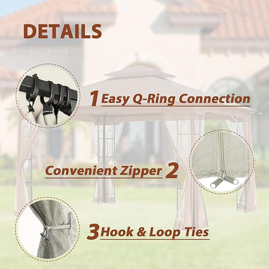 EAGLE PEAK Patio Gazebo with Mesh Netting 13x11 at Top 12x10 Footprint, Soft Top Outdoor Pavilion for Backyard, Deck, Lawn and Garden, Beige