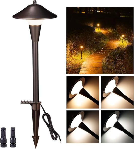 Low Voltage Pathway Lights - 2700K/3000K/3500K/4000K/5000K Selectable Landscape Sidewalk Lighting Wired, 12V Path Light Waterproof, 200lm LED Aluminum Pathlight ORB for Outside Patio Yard