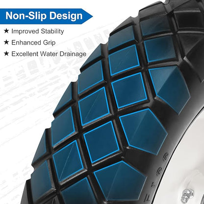 4.80/4.00-8" Flat Free Wheelbarrow Tire and Wheels, 16" Universal Fit Solid Tire with 5/8" or 3/4" Bearing, 3"-7" Hub, Adapter Kit Hand Truck Wheel Replacement for Garden Trailer, Wagons, 1 PCS